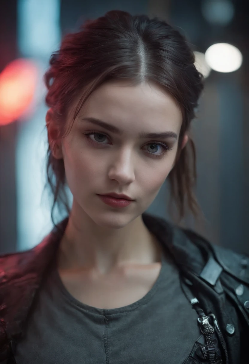 Create a Cyberpunk Young Girl Image, who demonstrates their confidence and ability to persuade their point of view. Incorporate cyberpunk elements into your look, such as an unusual hairstyle, Jewelry & Accessories.