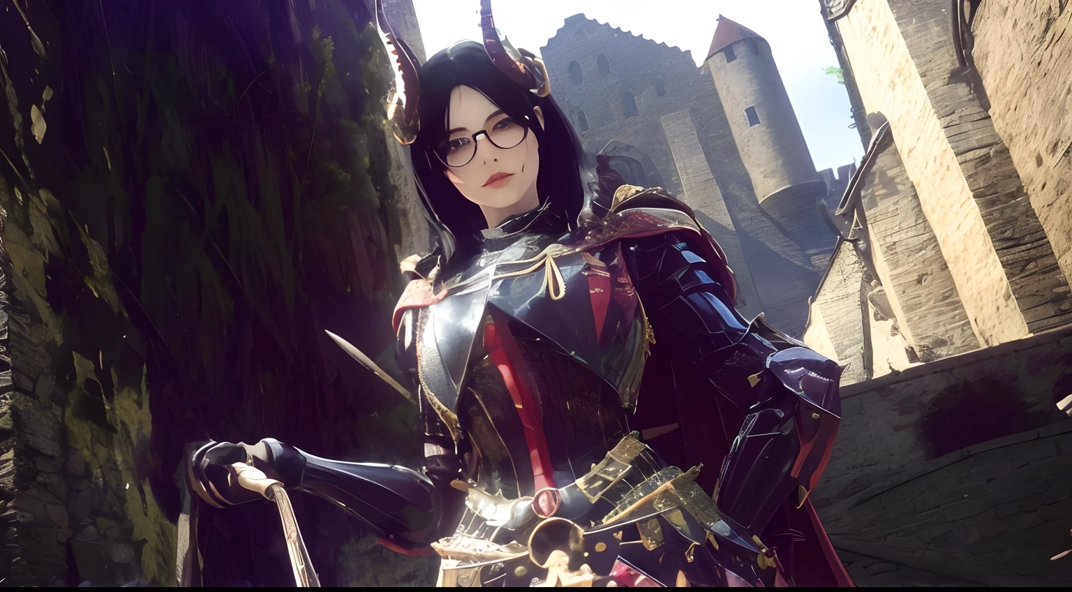 there is a woman in a black and red outfit holding a sword, succubus | medieval, portrait knight female, pretty female cleric, tiefling, black fire color reflected armor, lacquered armor, tiefling female warlock, 8k octae render photo, lady in red armor, diablo 4 lilith, of a beautiful female knight, albedo, gothic knight