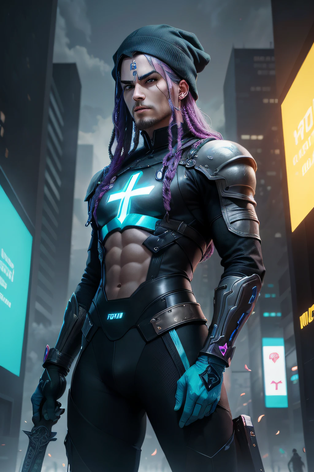 Change the color of the hair and remove the symbol on the forehead put a sword in the hand