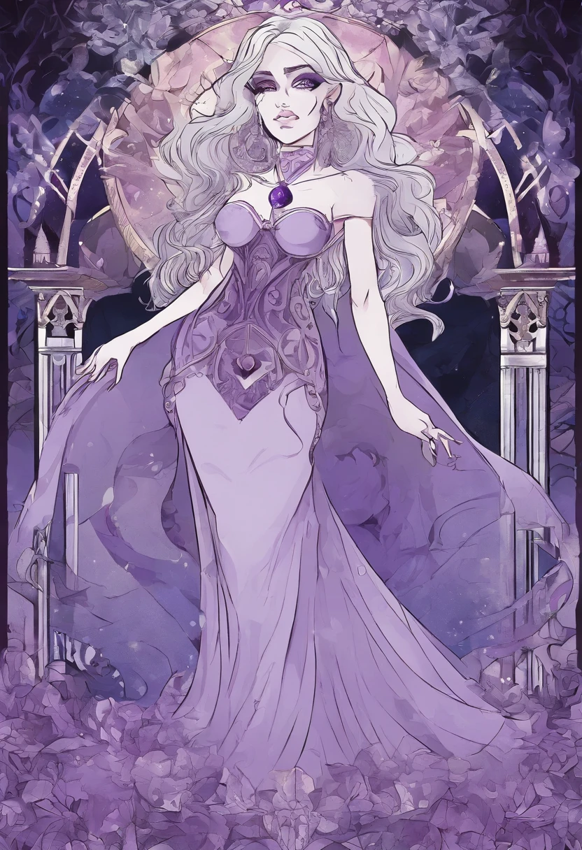 Amethyst, Steven Universe, Greek goddess,Masterpiece, delicate features, purple woman, full mouth, white hair, amethyst stone, Divine art, chubby woman