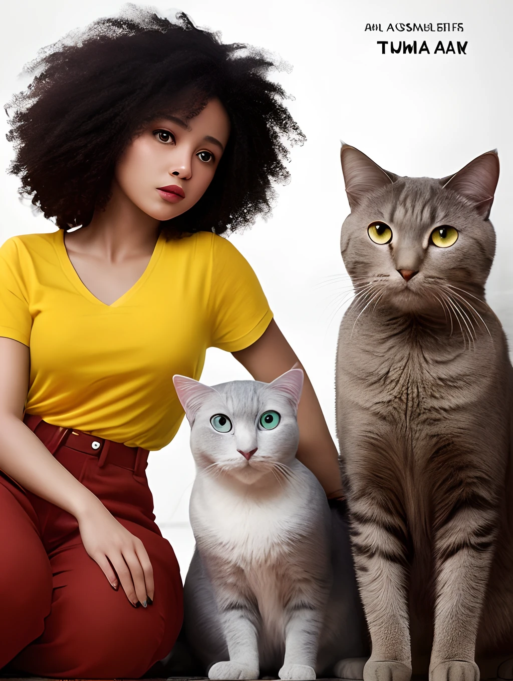 Pixar film cover with the title "A Thurma da Anaya" with a black girl with curly hair and a yellow shirt accompanied by a gray cat and a white girl with blue hair and a big nose