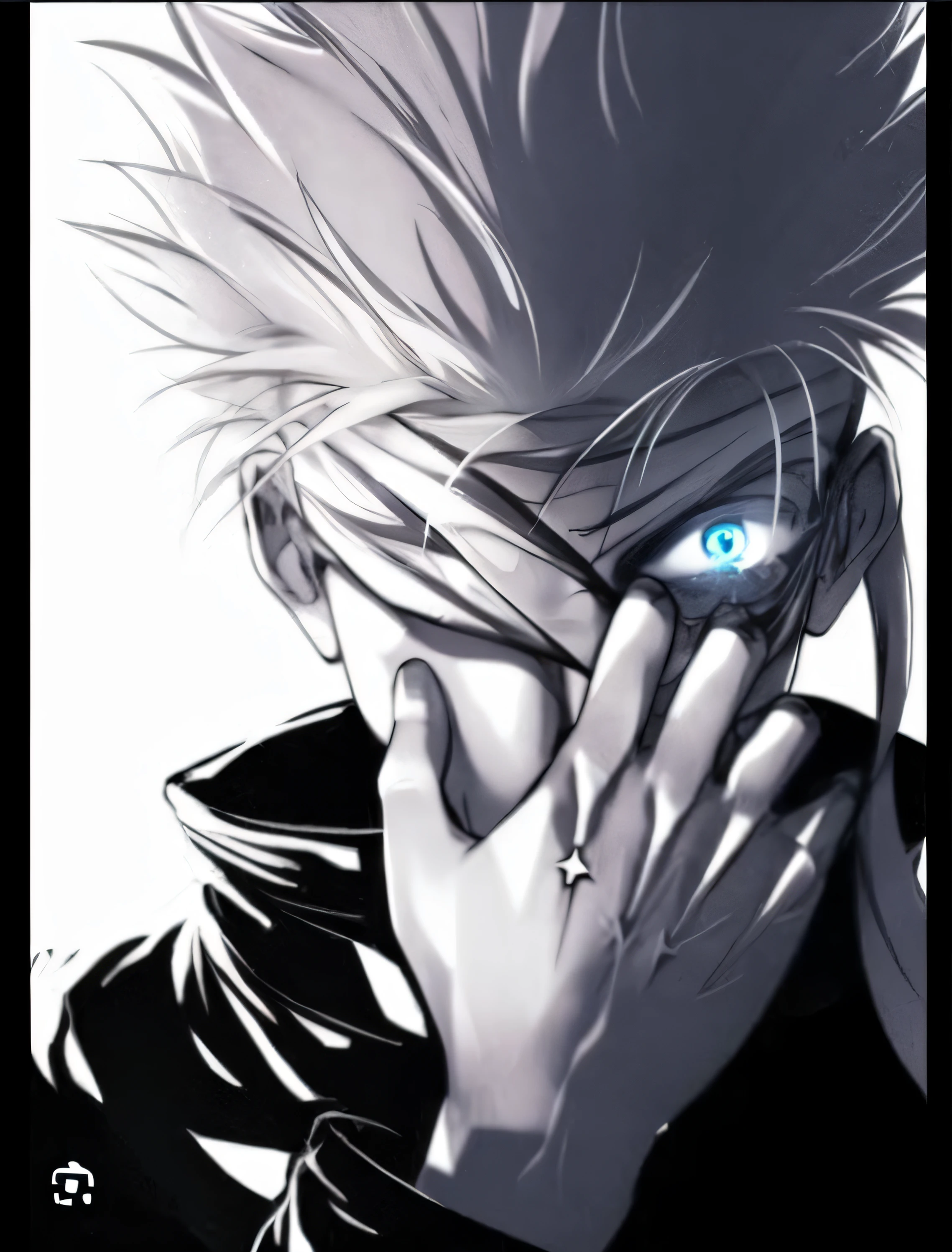 A close up of a person with a blue eye and a black jacket - SeaArt AI