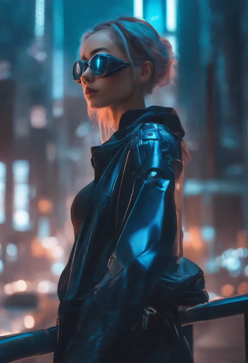 Futuristic Floating Girl Anime Head and Glasses in a City, Digital Art of Cyberpunk Anime, Cyberpunk Jellyfish, cyberpunk anime art, digital cyberpunk - anime art, cyberpunk anime art, Style artistique cyberpunk, Anime Cyberpunk Fille, Style horreur cyberpunk, Anime Cyberpunk, cyberpunk themed art, Cyberpunk Girl anime mech, advanced digital cyberpunk art, dreamy cyberpunk girl, female cyberpunk anime girl, Anime cyberpunk moderne robe en latex bleue