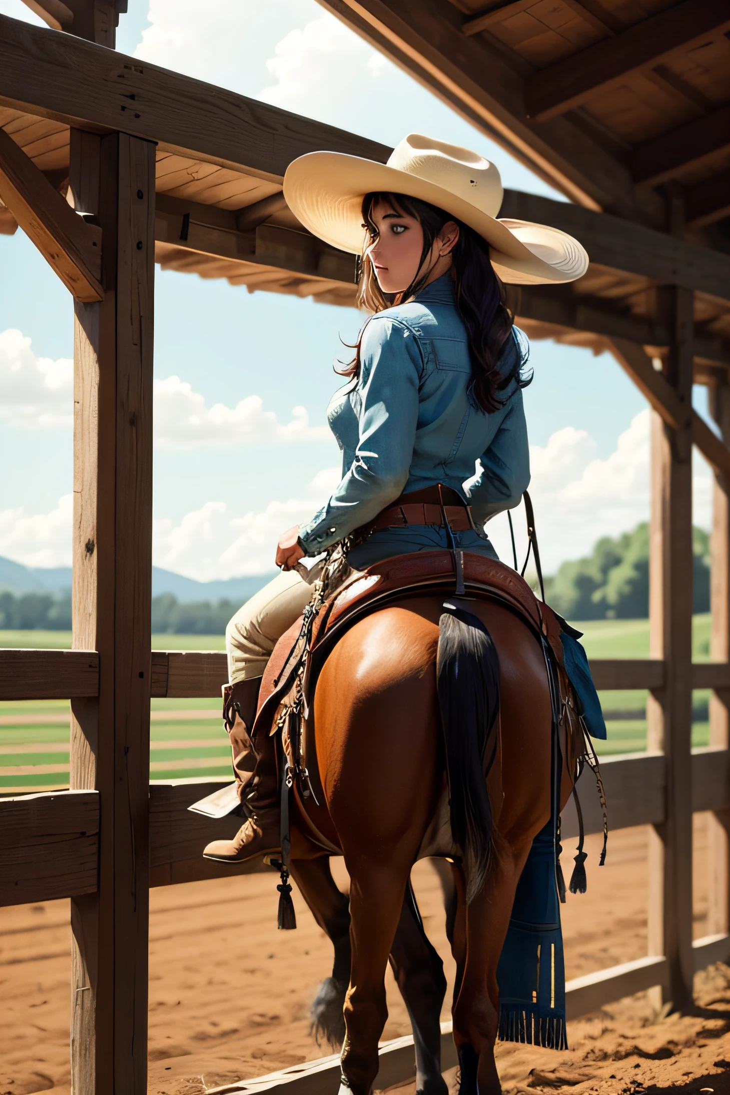 A farm with cowboy horses empty of personal