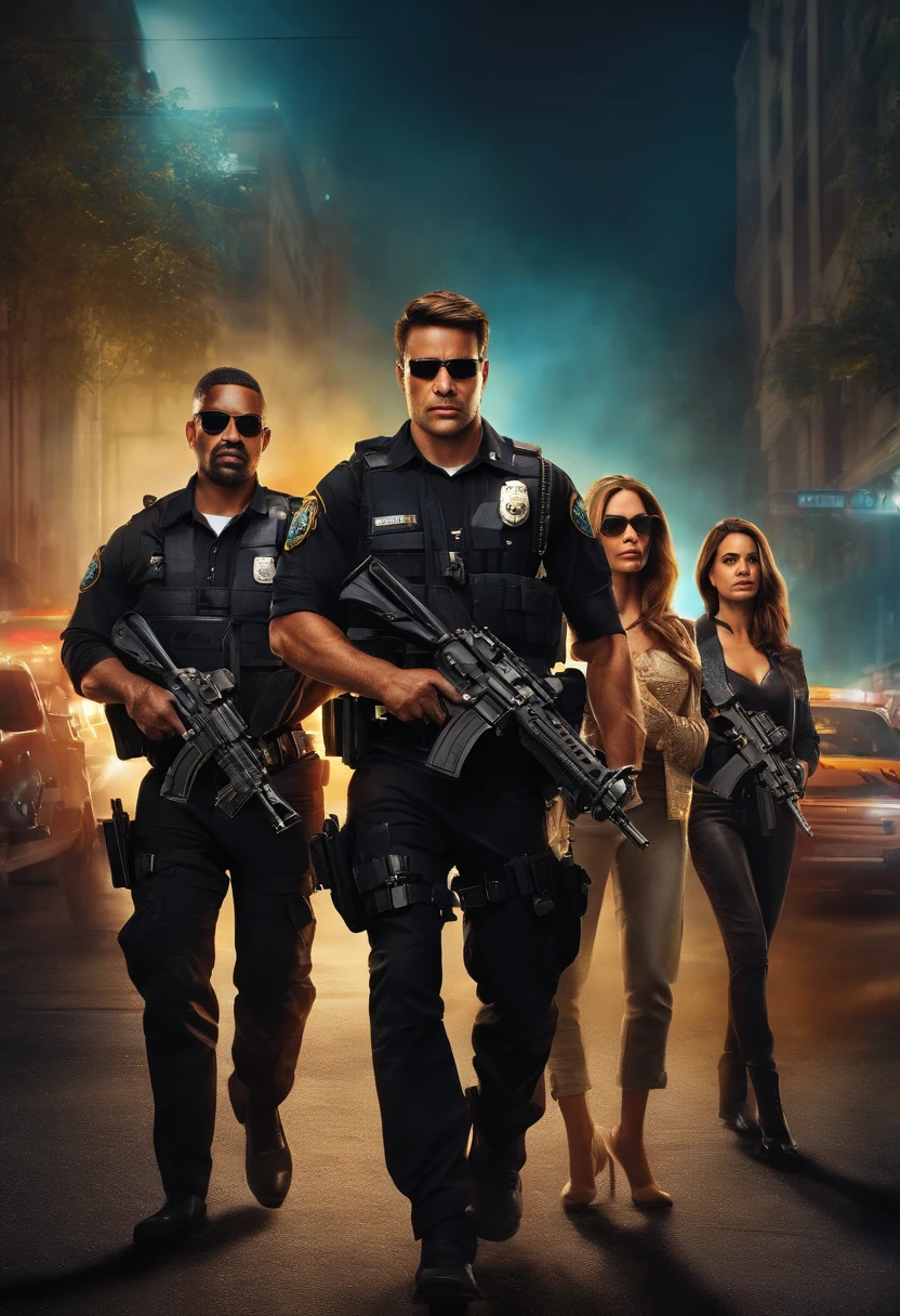 4 homens , 2 mulheres, com armas , policiais