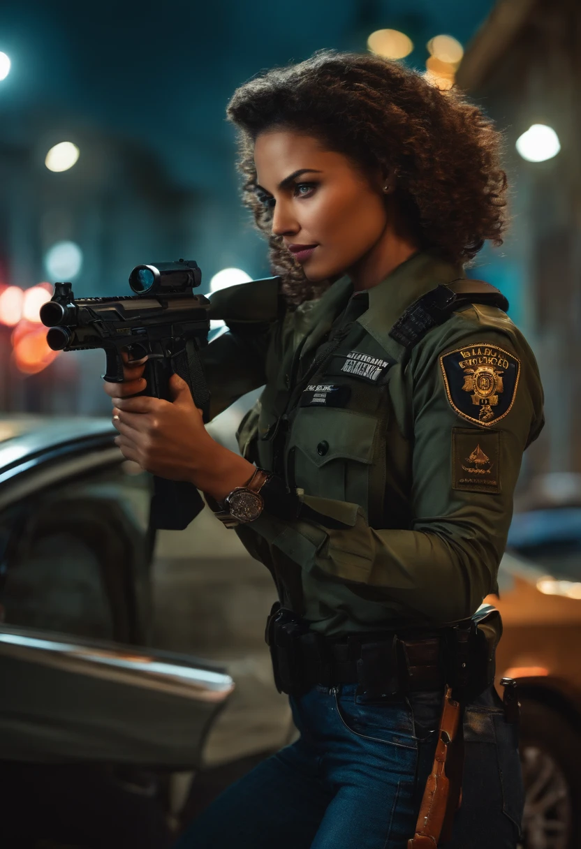 4 homens , 2 mulheres, com armas , policiais
