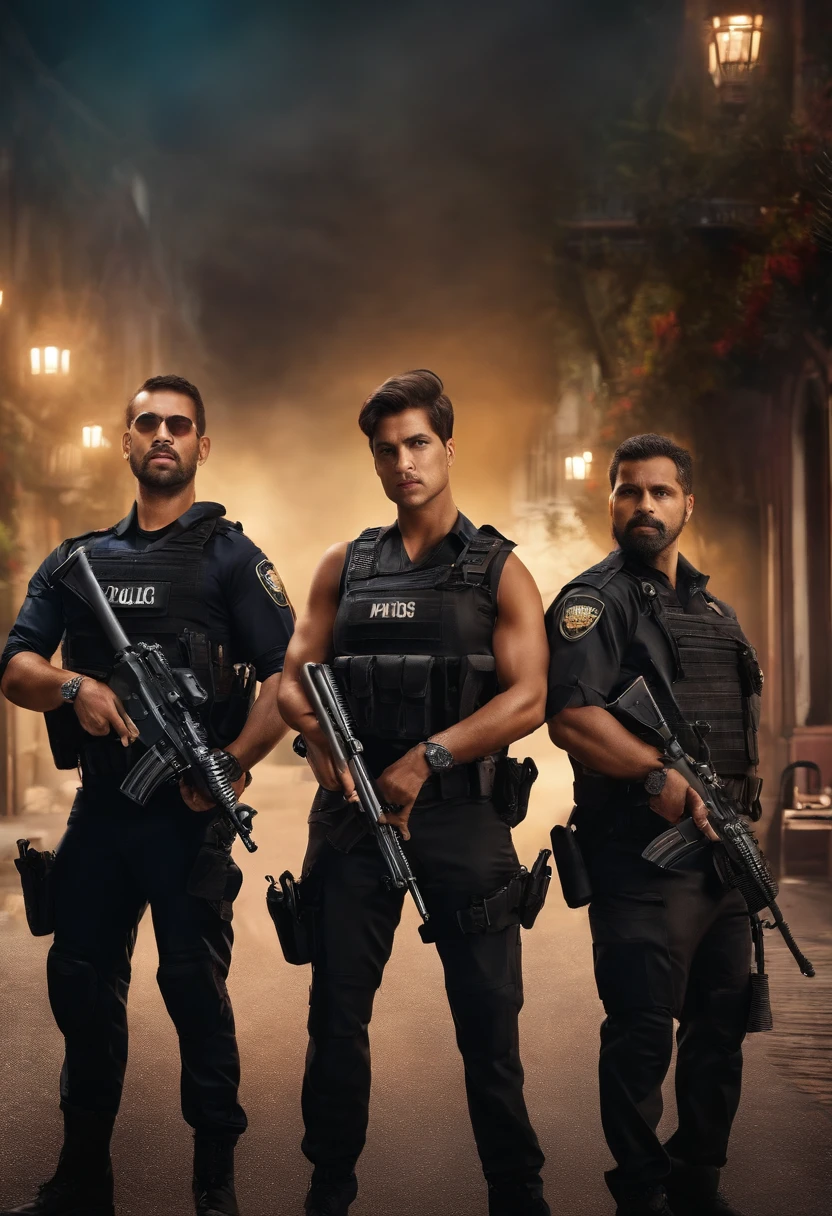 4 homens , 2 mulheres, com armas , policiais