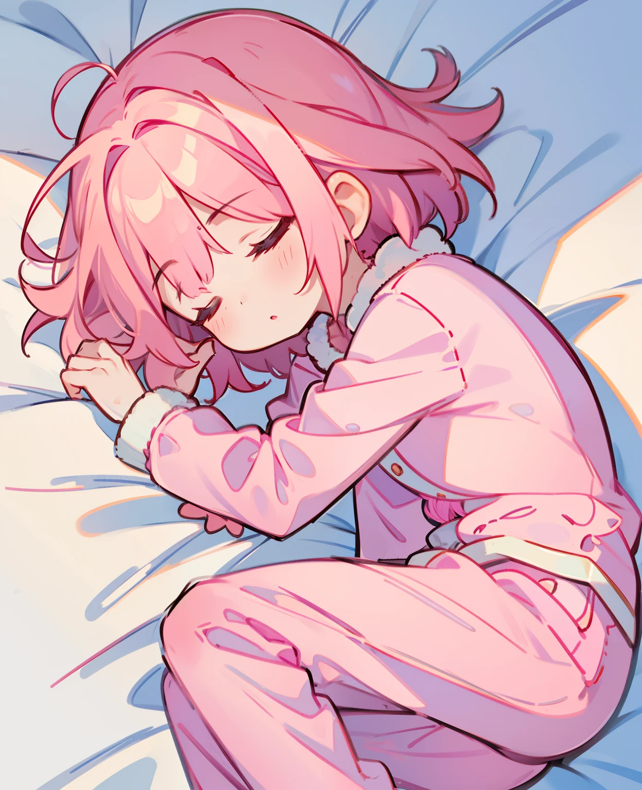 Sleeping Girl、Pink hair、Long、Pink pajamas、🎀🫧