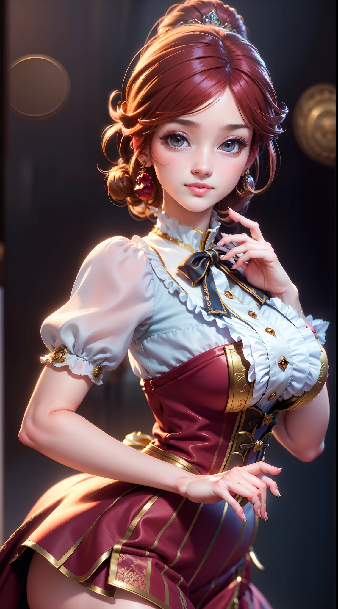 3dmm style, rococo style, bokeh, (masterpiece, best quality), intricate details, 1girl, solo, looking at viewer, ((blurry Background)),