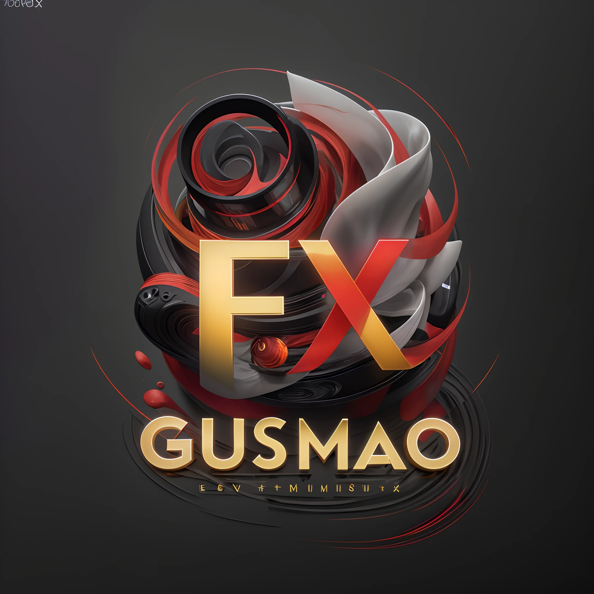 Clear and visible ((('Gusmao FX'))), elegant and appealing profile picture, (((('Gusmao')))) name emphasized in front, 'FX' letters behind in creative design, color palette in (elegant black), (clear white), balanced shades of gray, (vibrant vivid scarlet dark red for highlights), [subtle golden tan dark-yellow] for details, convey (elegance), sophistication and professionalism, (visual effects (VFX)) and elements related to graphic design, elegant (typography) that express creativity and dedication, (graphic design freelancer professional page logo:0.3), (VFX), professional, simplicity, precise, realistic, detailed, (Ornates:0.4), minimalist, elegance, ultra-quality, perfection, (after effects:0.4), (Physically Based Rendering: 0.6), [render], [typeface], (surface detail), reflections, light reflections, bright light effects, (((GusmãoFX))), (GFX)