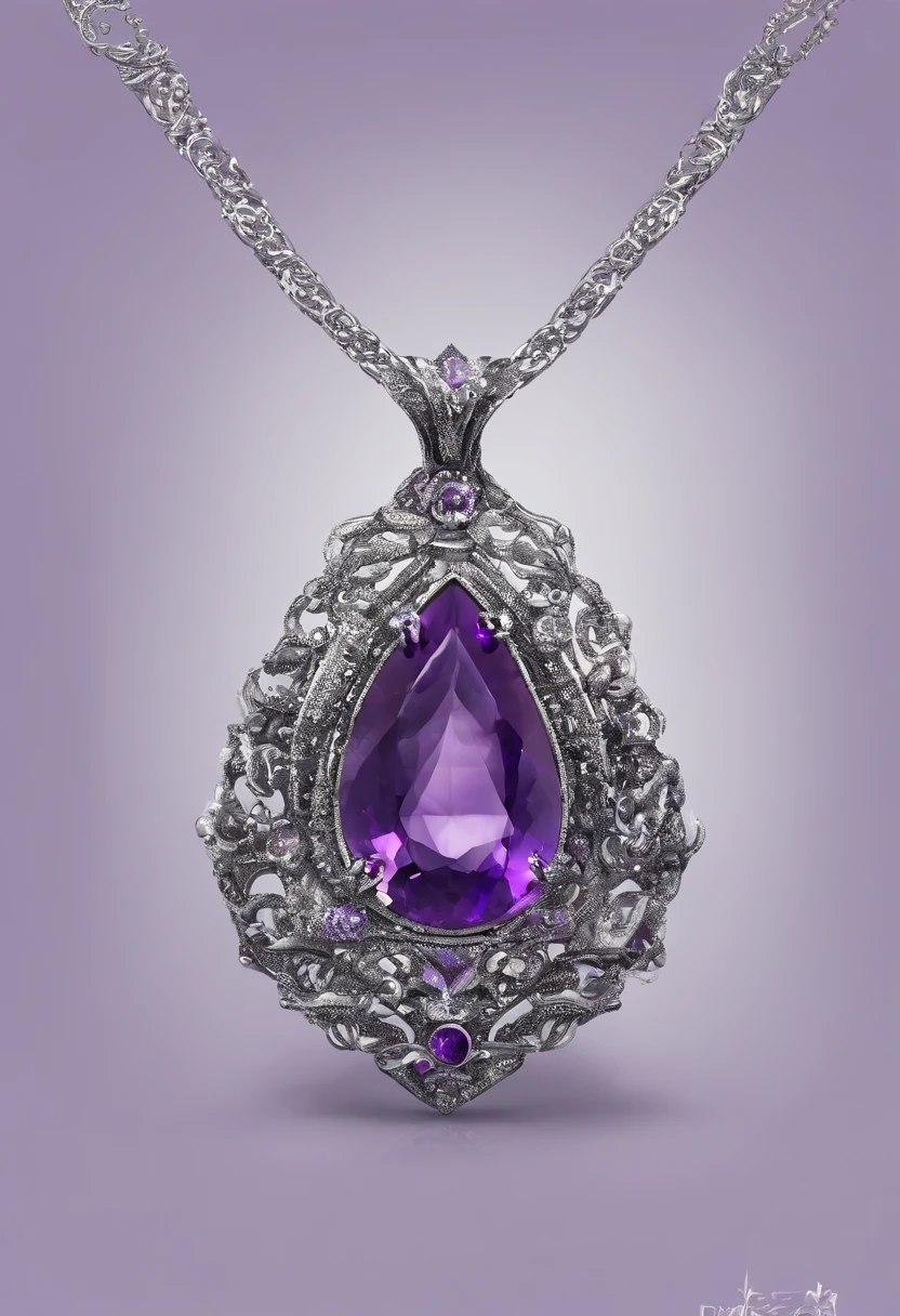 large amethyst pendant, silver, pear shape