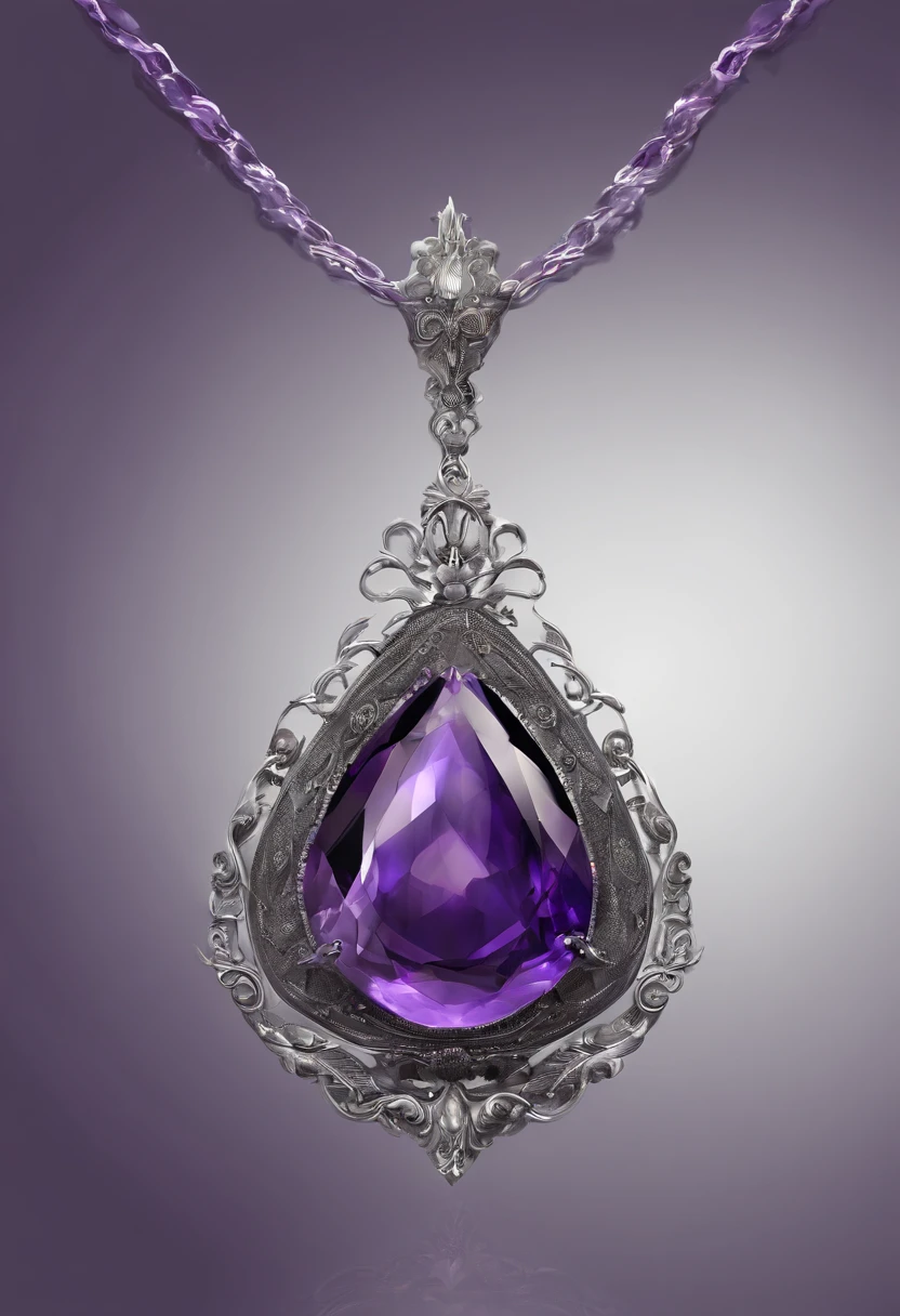 dark amethyst pendant, silver, pear shape