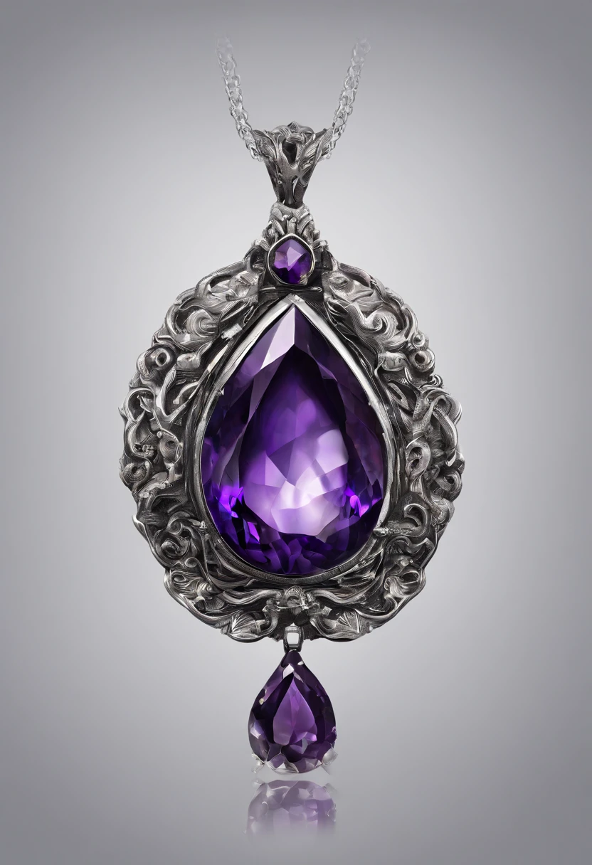 dark amethyst pendant, silver, pear shape
