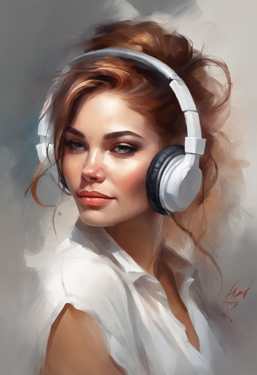 painting of a woman with headphones and a white shirt, rossdraws portrait, style of stanley artgerm, ross tran 8 k, inspired by stanley artgerm, artgerm and atey ghailan, gorgeous digital painting, stanley artgerm lau, style digital painting, epic portrait illustration, rossdraws digital painting, in the style of ross tran, german girl, without headphones