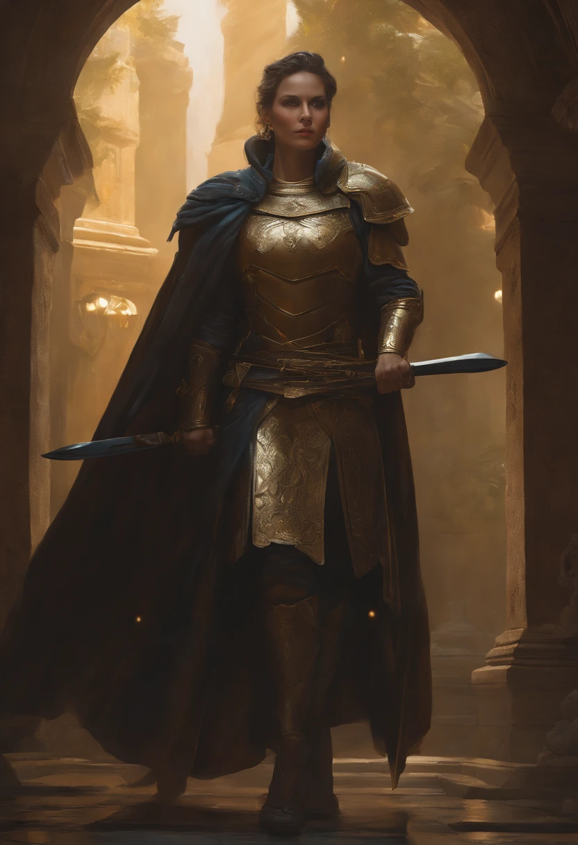 Modelshoot style, (highly detailed CG Unity 8k wallpaper), full shot body photo of the most beautiful artwork in the world, Armor cloak, Professional Majestic Oil Painting by Ed Blinke, Atey Ghailan, Studio Ghibli, by jeremy mann, Greg Manchess, Antonio Moro, trending on Artstation, trending on cgsociety, complex, highly detail, sharp focus, dramatic, photorealistic painting art by midjourney and greg rutkowski