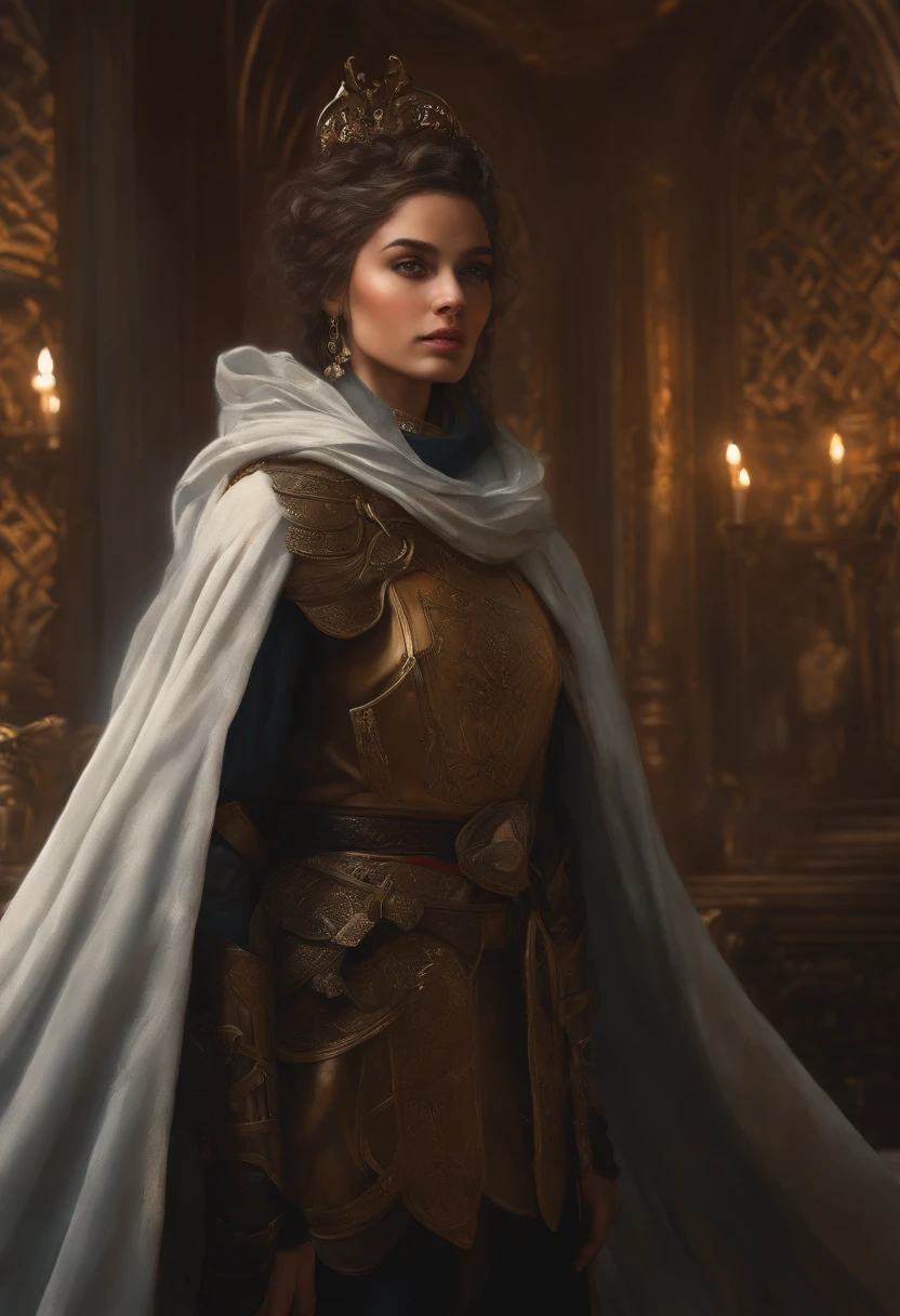 Modelshoot style, (highly detailed CG Unity 8k wallpaper), full shot body photo of the most beautiful artwork in the world, Armor cloak, Professional Majestic Oil Painting by Ed Blinke, Atey Ghailan, Studio Ghibli, by jeremy mann, Greg Manchess, Antonio Moro, trending on Artstation, trending on cgsociety, complex, highly detail, sharp focus, dramatic, photorealistic painting art by midjourney and greg rutkowski