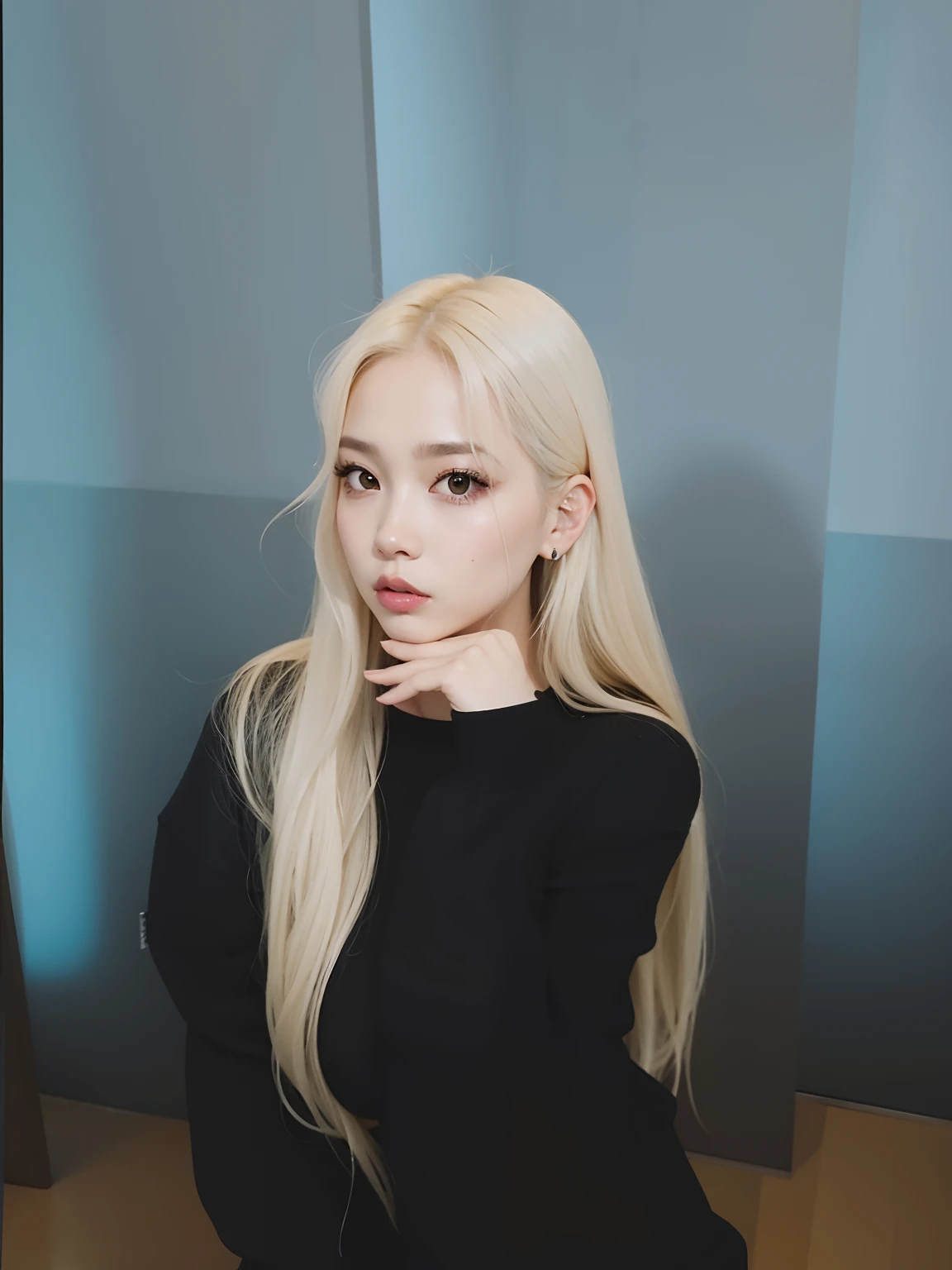 um Close up de uma pessoa com longos cabelos loiros e uma camisa preta, Parque Roseanne do Blackpink, Retrato de Jossi de Blackpink, Lalisa Manobal, Lalisa Manoban do Blackpink, jossi do blackpink, Dom Yunjoo, Cl, tzuyu de duas vezes, her hair is white, ela tem cabelos loiros, foto de perfil headshot