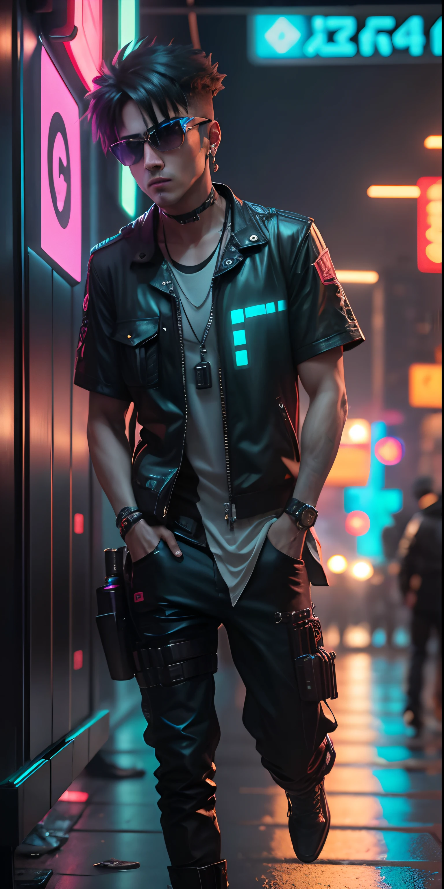 1084417905392893976/1084 Cyberpunk look,cool men,real
life,realistic, 4k image,dslr click