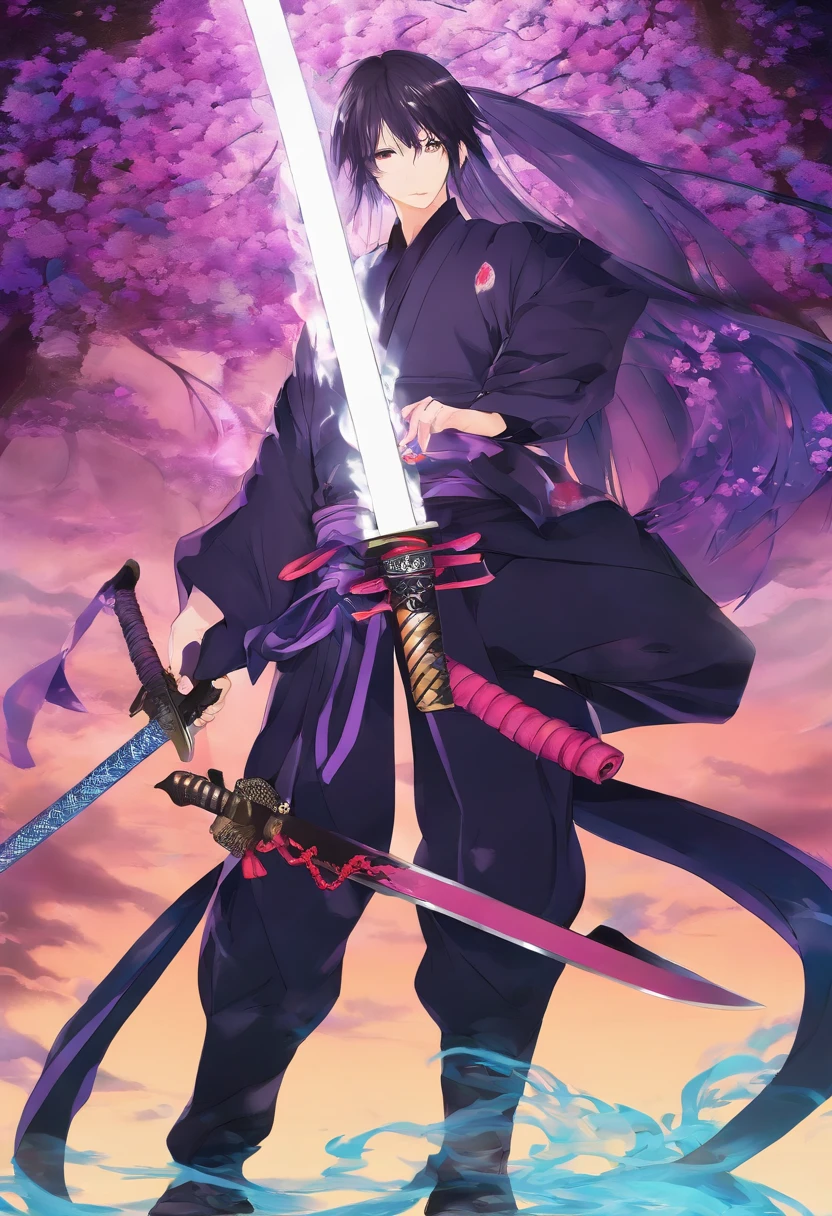 Japanese Katana Sword,(Ōdachi:1.3),Weapons of enormous proportions,Entangled in purple phosphorous fire,Broken blade,(Demon knife Muramasa:1.5),Bizarre sword body pattern