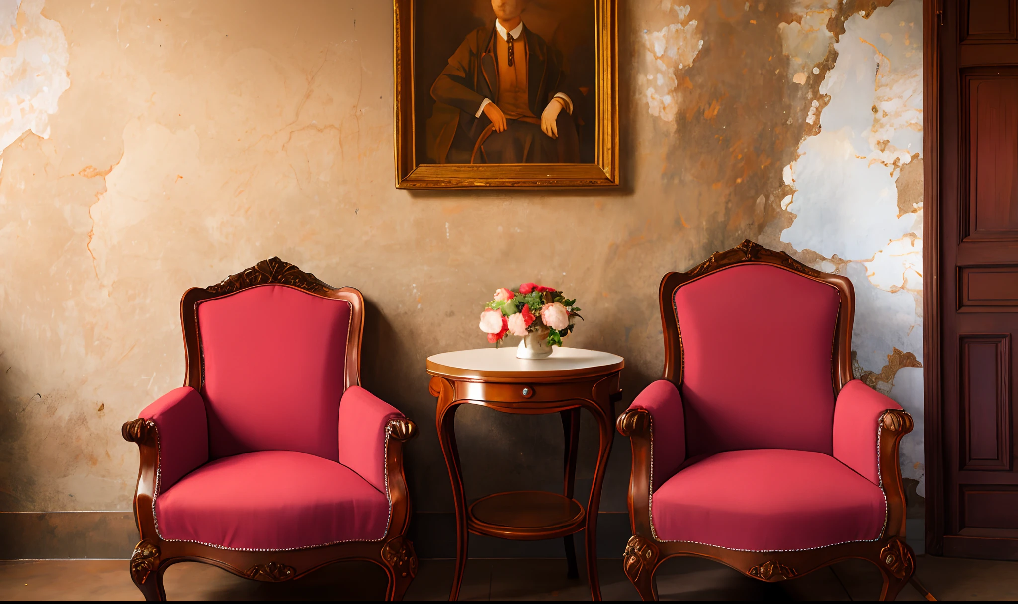 Red victorian chair in castle