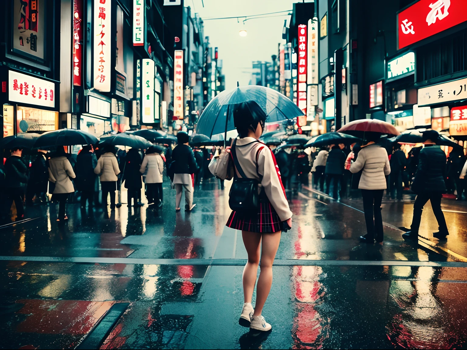 There is a woman walking down the street with an umbrella - SeaArt AI