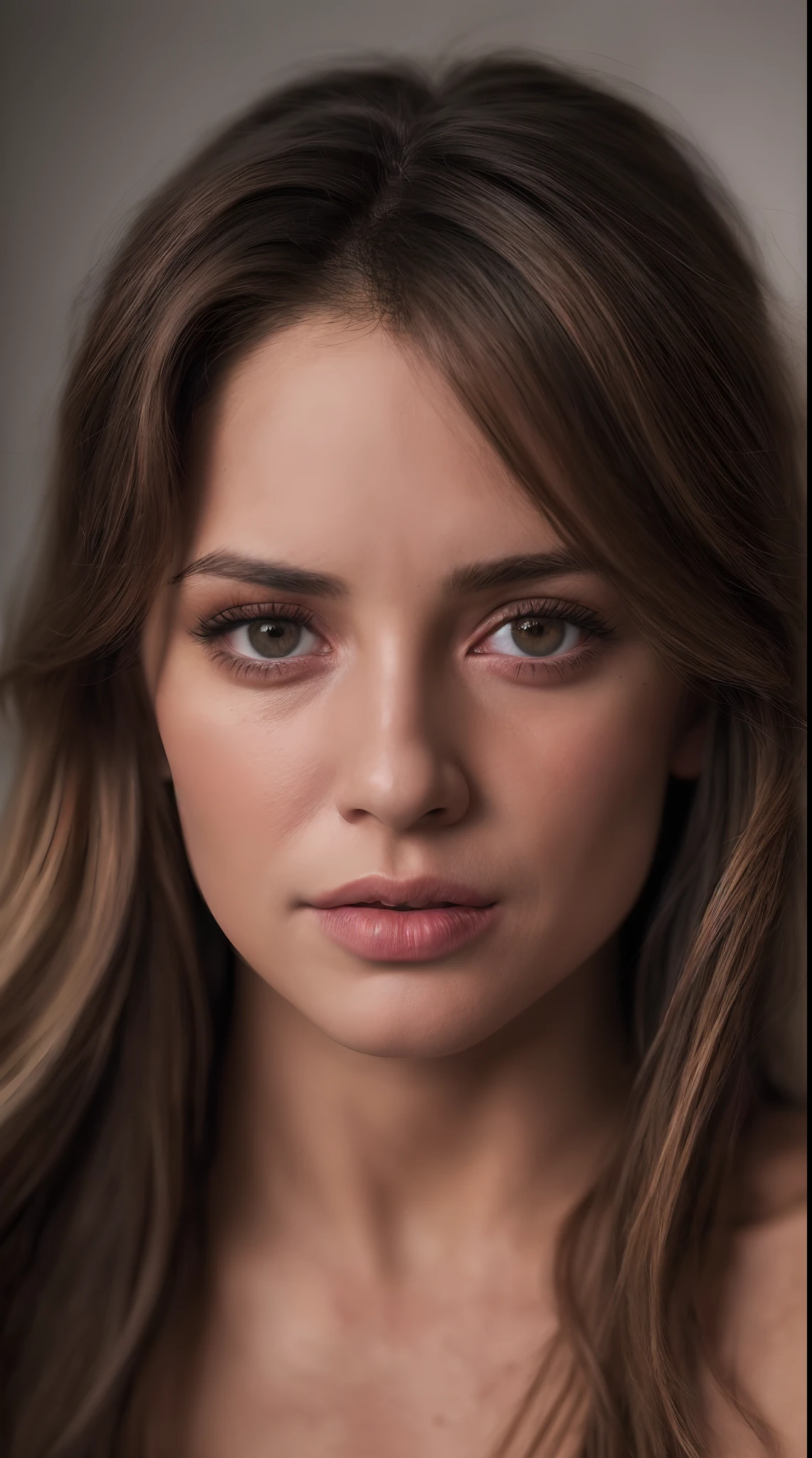Close-up, fotografia editorial de uma mulher de 28 anos), cabelos castanhos claros,  (Rosto altamente detalhado:1.4) (sorrir:0.7) (fundo dentro escuro, Moody, estudo privado:1.3) Pov, Directed by: Lee Jeffries, Nikon D850 |, filme fotografia de stock ,4 Kodak Portra 400 ,camera f1.6 lentes ,cores ricas ,hyper realistic ,textura realista, dramatic lighting ,