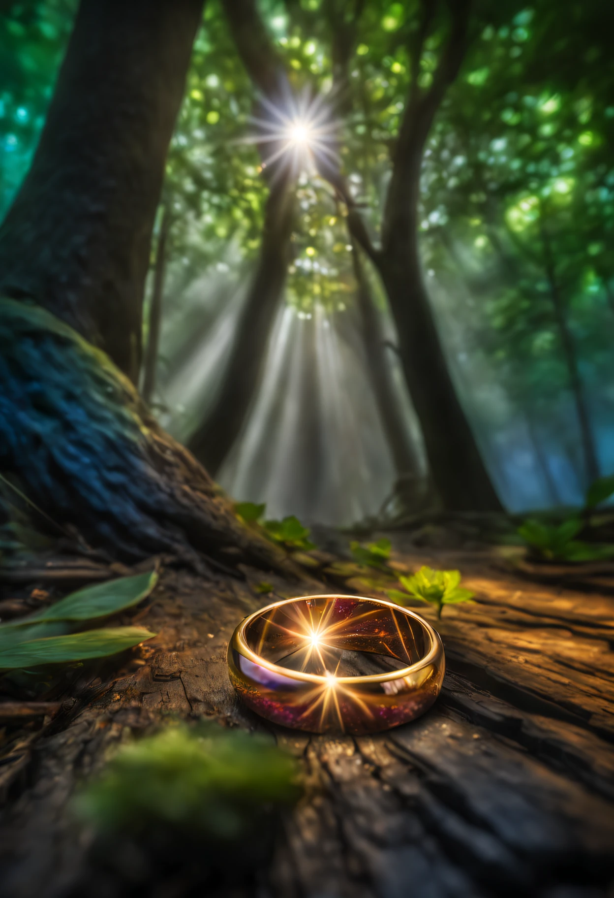 Intimate shooting of dappled light photos , (Masterpiece), (Best quality),(hdr), A magic metal ring made from the Milky Way and the Magic Aura, very very highly detailed, Mist, Fairy light, Vibrant colors, chromatic aberration abuse, Depth of field,, prime time, ultra-wide-angle,