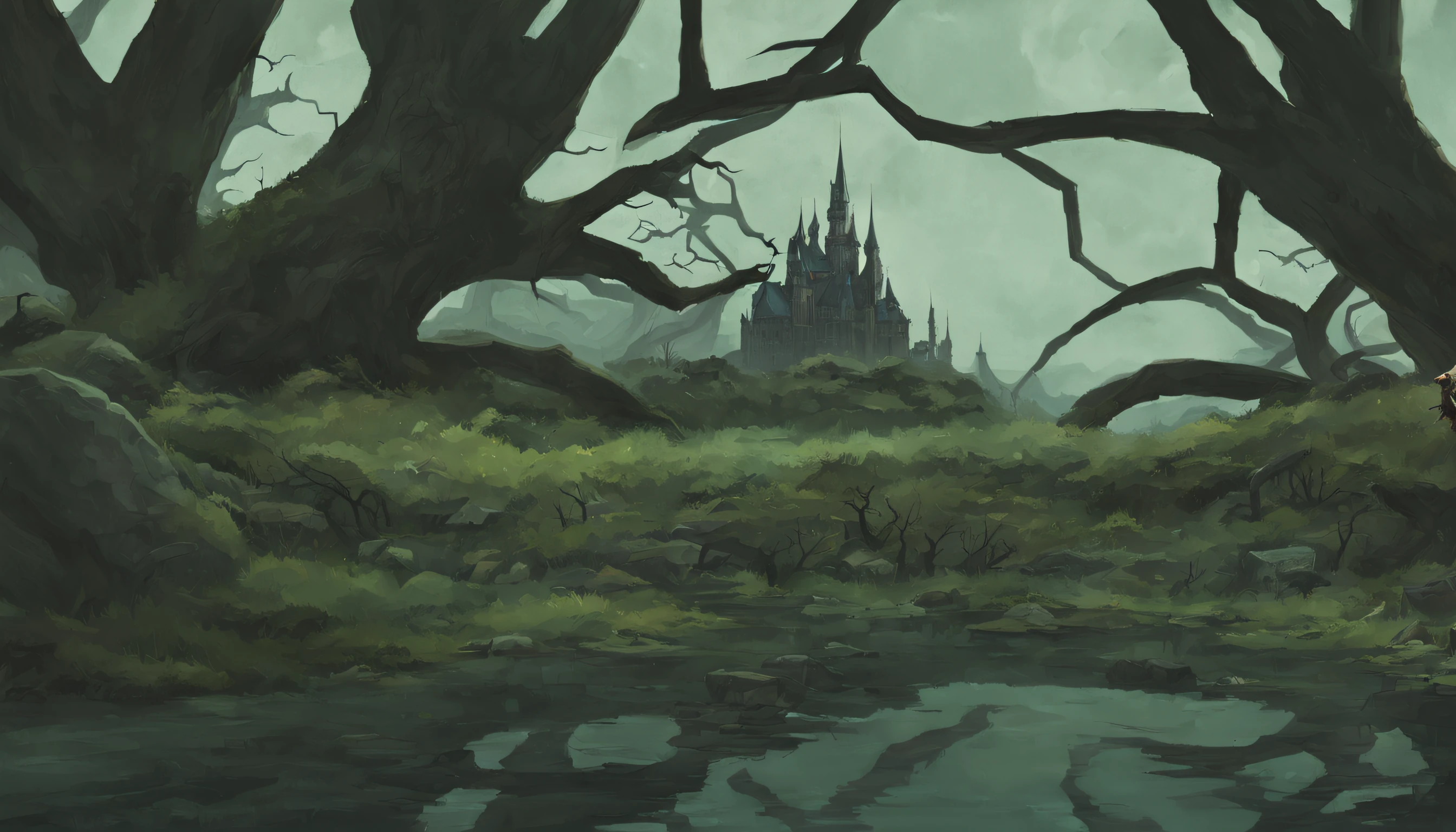 (gigantic,large,sinister) dead trees,under [the mantle] of the (blood:1.1,moon:1.1) in the sky,haunting,(dark,ominous) and enigmatic (realm:0.9,world)