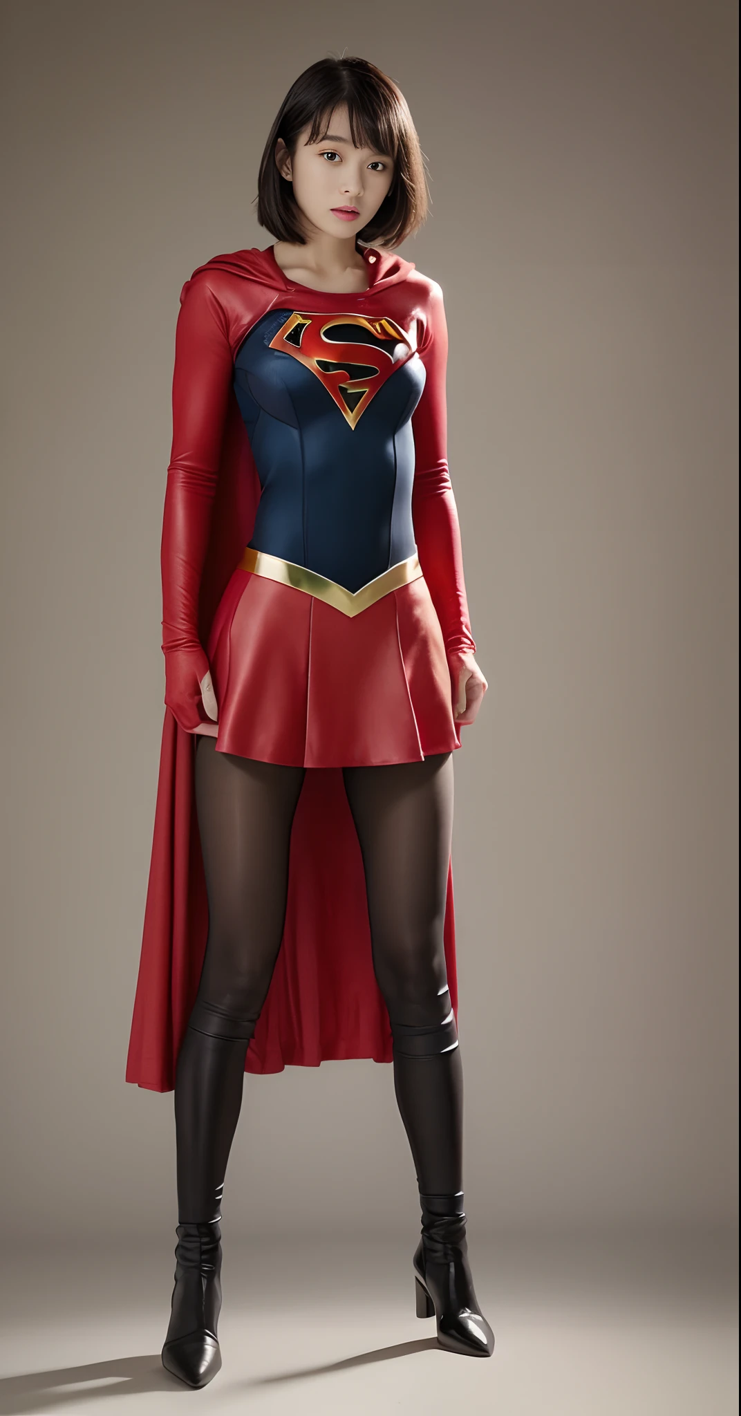 (((Hang yourself)))、(((Wear black tights on your beautiful legs.)))、(((defeated)))、(((Suffering)))、(((Eyes closed)))、(((Make the most of the original image)))、(((Supergirl Costume)))、(((shiny short hair)))、(((Suffering)))、(((Feet must necessarily be worn with black tights)))、(((You need to wear red boots)))、((Top image quality、8K))、((top-quality、8K、​masterpiece:1.3))、(((Keep your background simple)))、Crisp focus:1.2、Beautiful woman with perfect body shape:1.4、Slender Abs:1.2、a wet body:1.5、Highly detailed facial and skin texture、