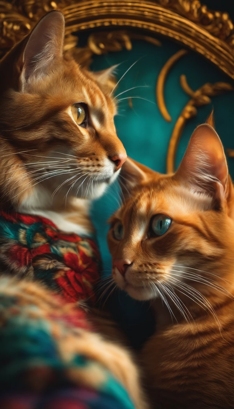 2 gatos no circo dando risada e fazendo gracinhas