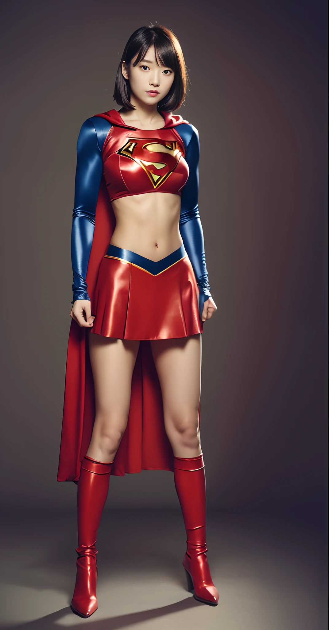 (((hang yourself)))、(((Wear black tights on your beautiful legs.)))、(((defeated)))、(((Suffering)))、(((Eyes closed)))、(((Make the most of the original image)))、(((Supergirl Costume)))、(((shiny short hair)))、(((Suffering)))、(((Feet must necessarily be worn with black tights)))、(((You need to wear red boots)))、((Top image quality、8K))、((top-quality、8K、masterpiece:1.3))、(((Keep your background simple)))、Crisp focus:1.2、Beautiful woman with perfect body shape:1.4、Slender Abs:1.2、a wet body:1.5、Highly detailed facial and skin texture、
