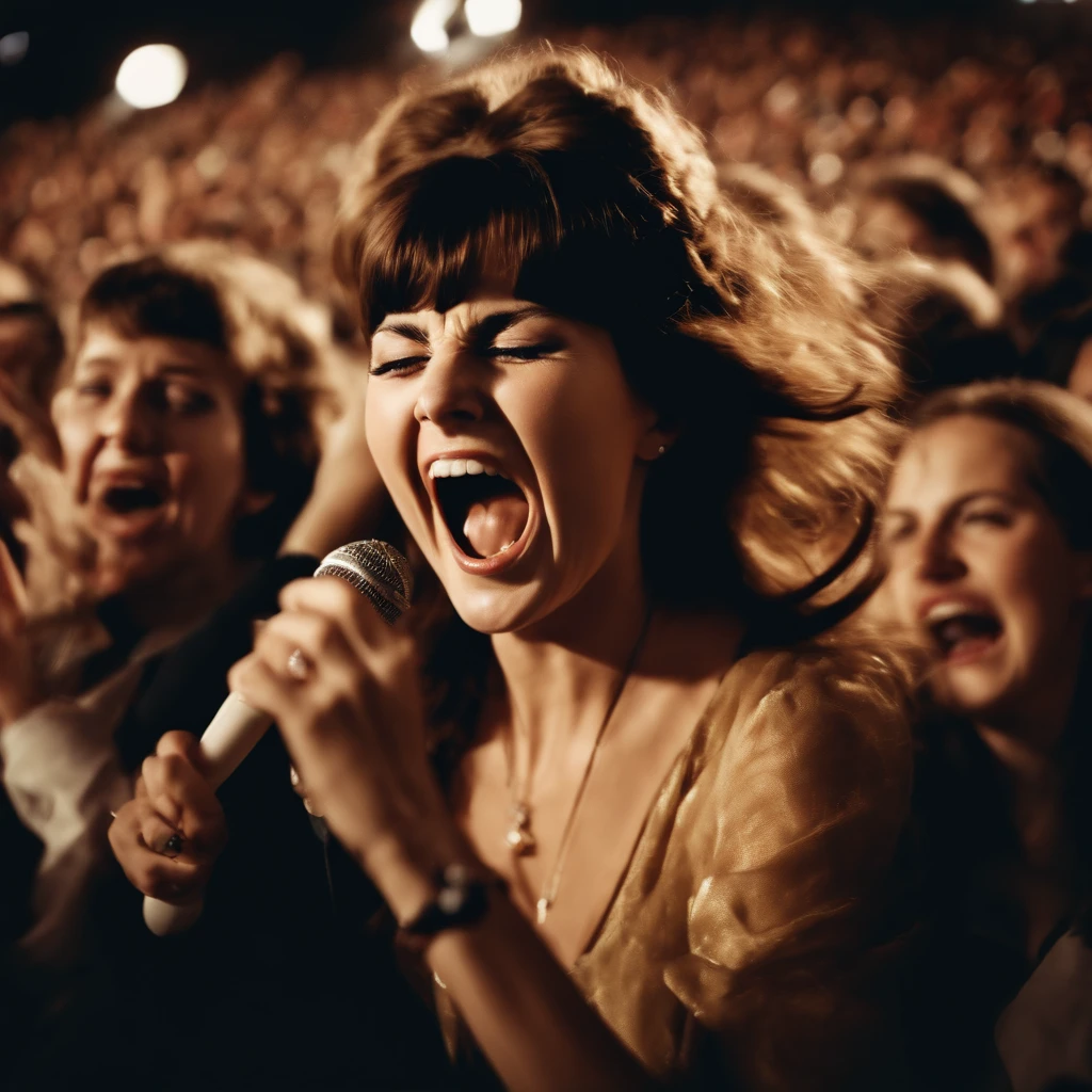 A photo of a screaming girl at a Beatles concert in high resolution, very detailed, in vintage style raw photo-470::