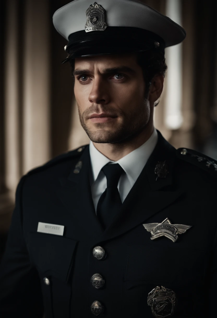 Retrato do Henry Cavill com roupa de policial