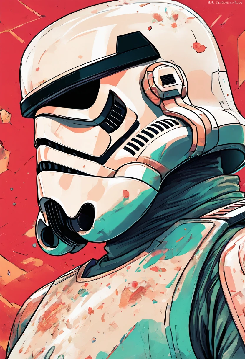 El dibujo de tinta Stormtroopers, Digital illustration, Comic strip style, acuarela, Estilo ArtStation, arte conceptual, 2 d illustration, por Peter Draw, por Carne Griffiths, por Wadim Kashin, cuerpo completo, centrado,detallado, Suave, dynamic pose