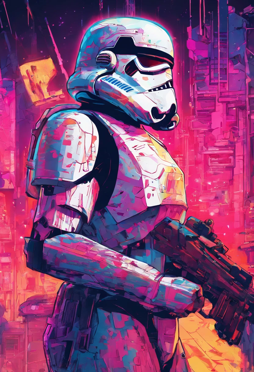 El dibujo de tinta Stormtroopers, Digital illustration, Comic strip style, acuarela, Estilo ArtStation, arte conceptual, 2 d illustration, por Peter Draw, por Carne Griffiths, por Wadim Kashin, cuerpo completo, centrado,detallado, Suave, dynamic pose