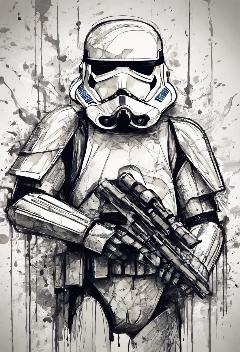 El dibujo de tinta Stormtroopers, Digital illustration, Comic strip style, acuarela, Estilo ArtStation, arte conceptual, 2 d illustration, por Peter Draw, por Carne Griffiths, por Wadim Kashin, cuerpo completo, centrado,detallado, Suave, dynamic pose