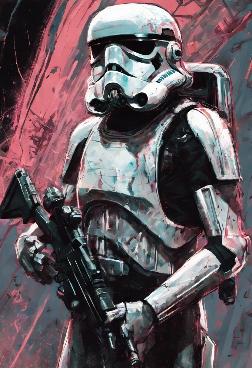El dibujo de tinta Stormtroopers, Digital illustration, Comic strip style, acuarela, Estilo ArtStation, arte conceptual, 2 d illustration, por Peter Draw, por Carne Griffiths, por Wadim Kashin, cuerpo completo, centrado,detallado, Suave, dynamic pose