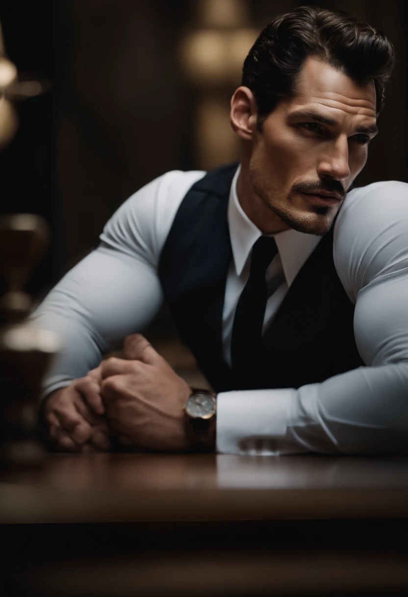 retrato do David Gandy vestido como um policial gostoso