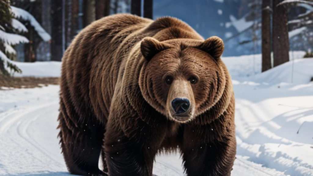 8K, Raw photo, Best Quality, masutepiece,Realistic, Photorealsitic,Clear focus ,Professional Lighting,Front lighting,BRAEK,brown bear,full body Esbian