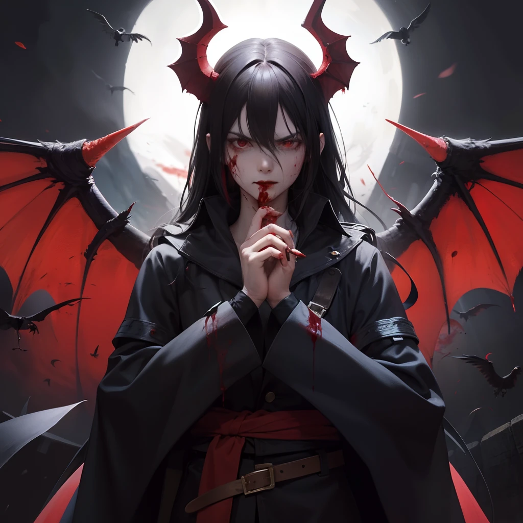 Daemon, crow, blood, flying, angry