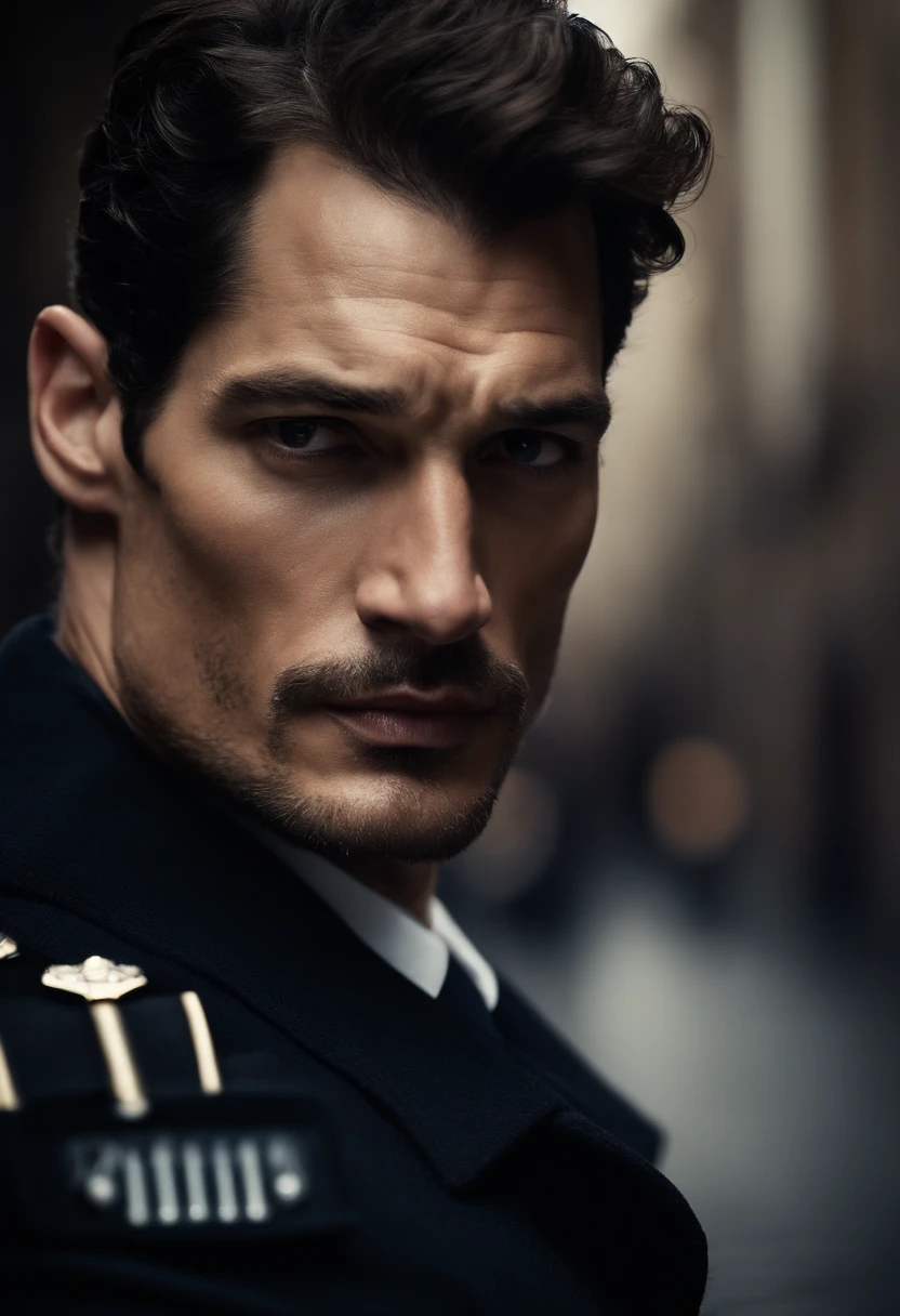 retrato do David Gandy jovem, fardado como um policial gostoso