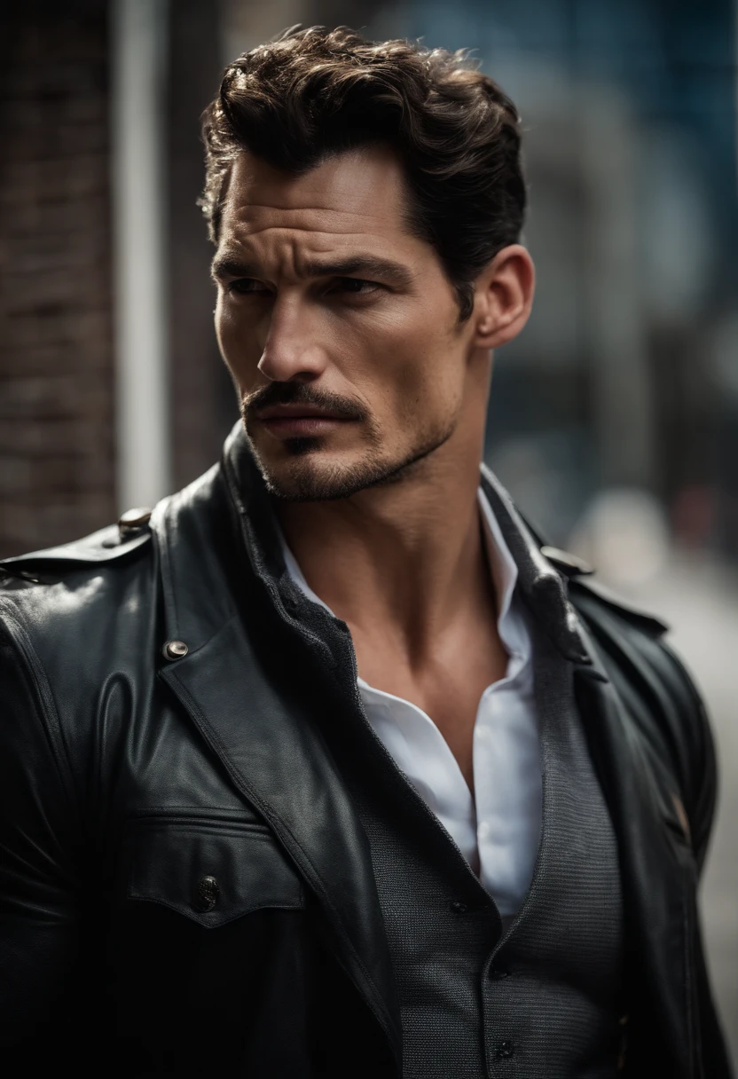 retrato do David Gandy jovem, fardado como um policial gostoso