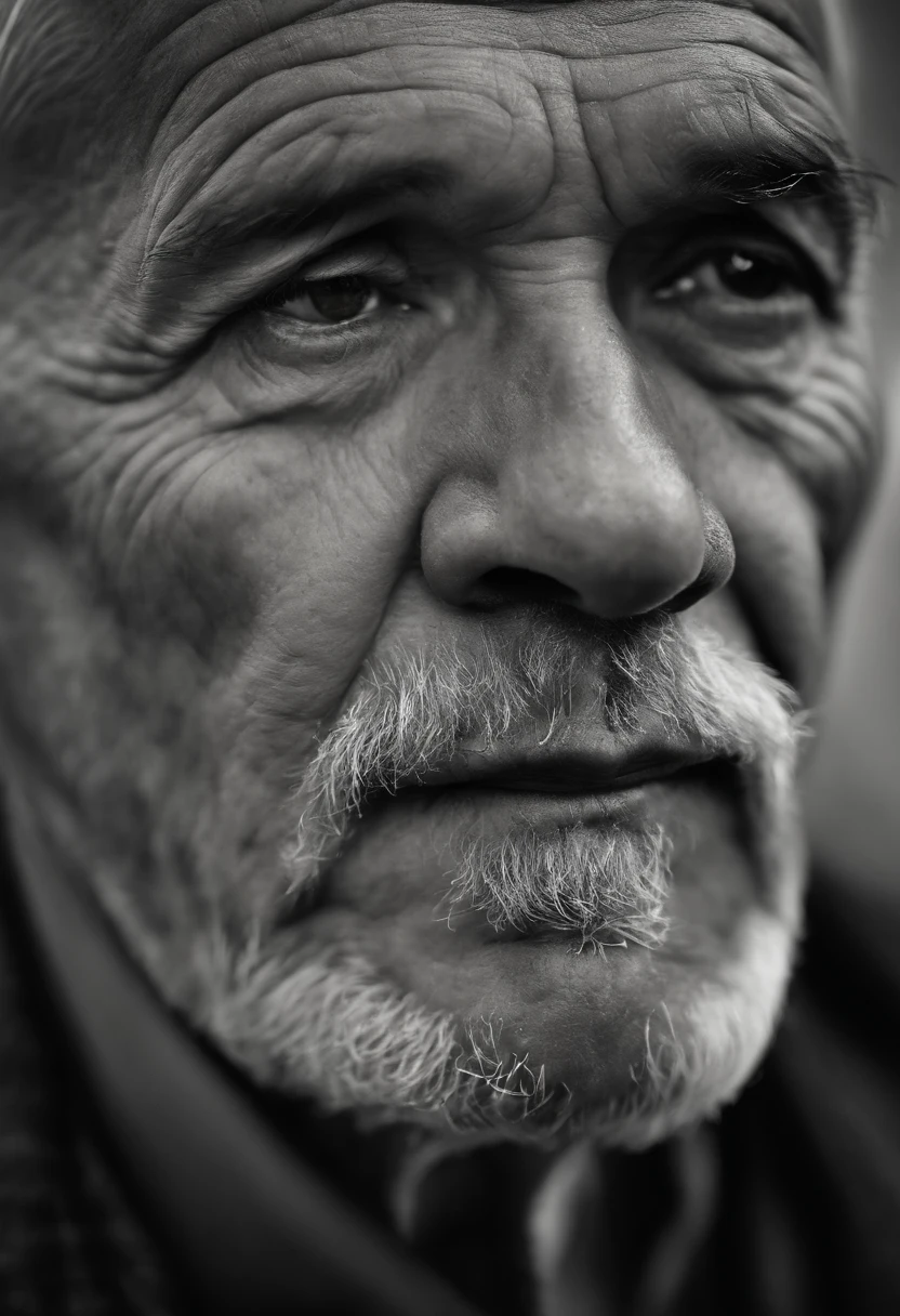 An old man with a close-up view, showcasing his bald head and wrinkled skin. The focus is on capturing the finest details, emphasizing the man's wisdom and experience. The prompt includes the following components:
(best quality, ultra-detailed, realistic, highres:1.2), portrait, black and white, studio lighting, aged face, deep wrinkles, weathered skin, sparkling eyes, prominent cheekbones, texture, character lines, facial hair, accurate depiction of the man's features, strong jawline, distinctive nose, kind expression, wisdom, moustache, fine details in the eyes, intense stare, minimalistic background, contrast, strong composition, dramatic lighting, emotional depth.