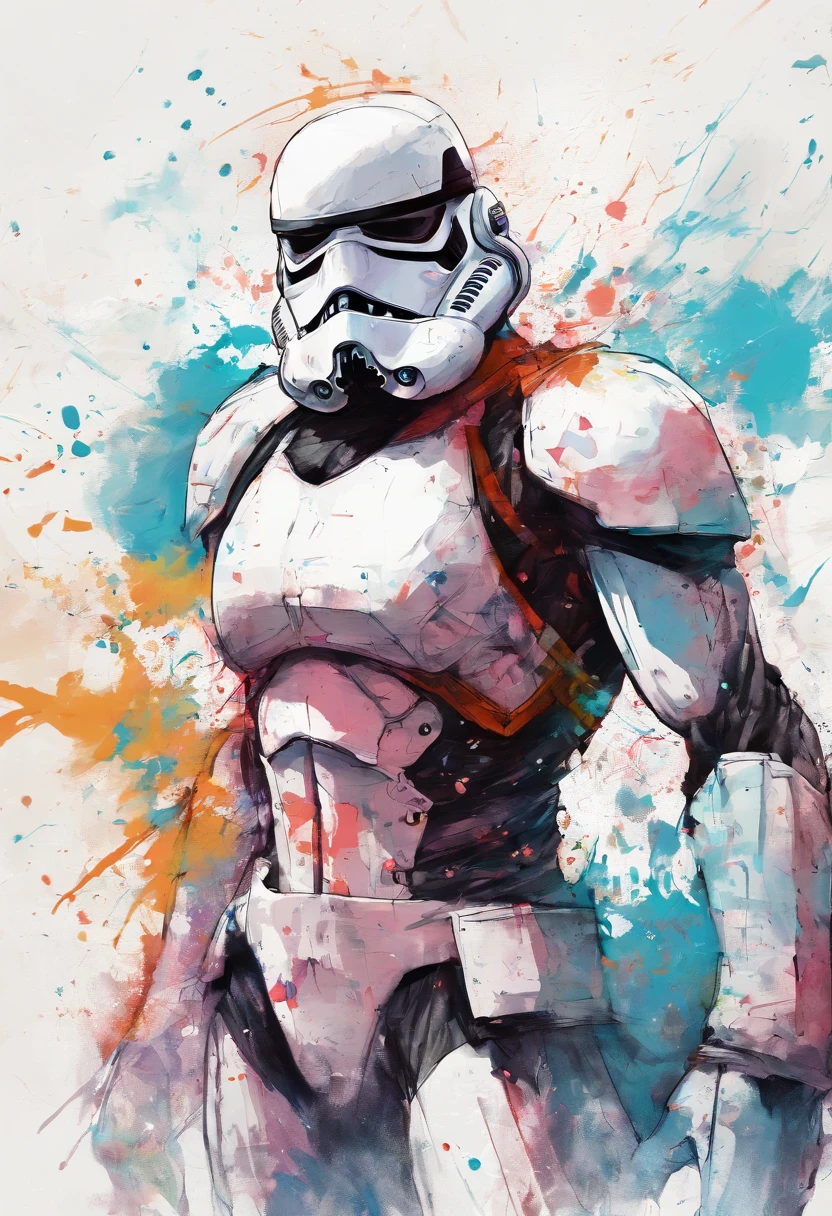 El dibujo de tinta Stormtroopers, Digital illustration, Comic strip style, acuarela, Estilo ArtStation, arte conceptual, 2 d illustration, por Peter Draw, por Carne Griffiths, por Wadim Kashin, cuerpo completo, centrado,detallado, Suave, dynamic pose