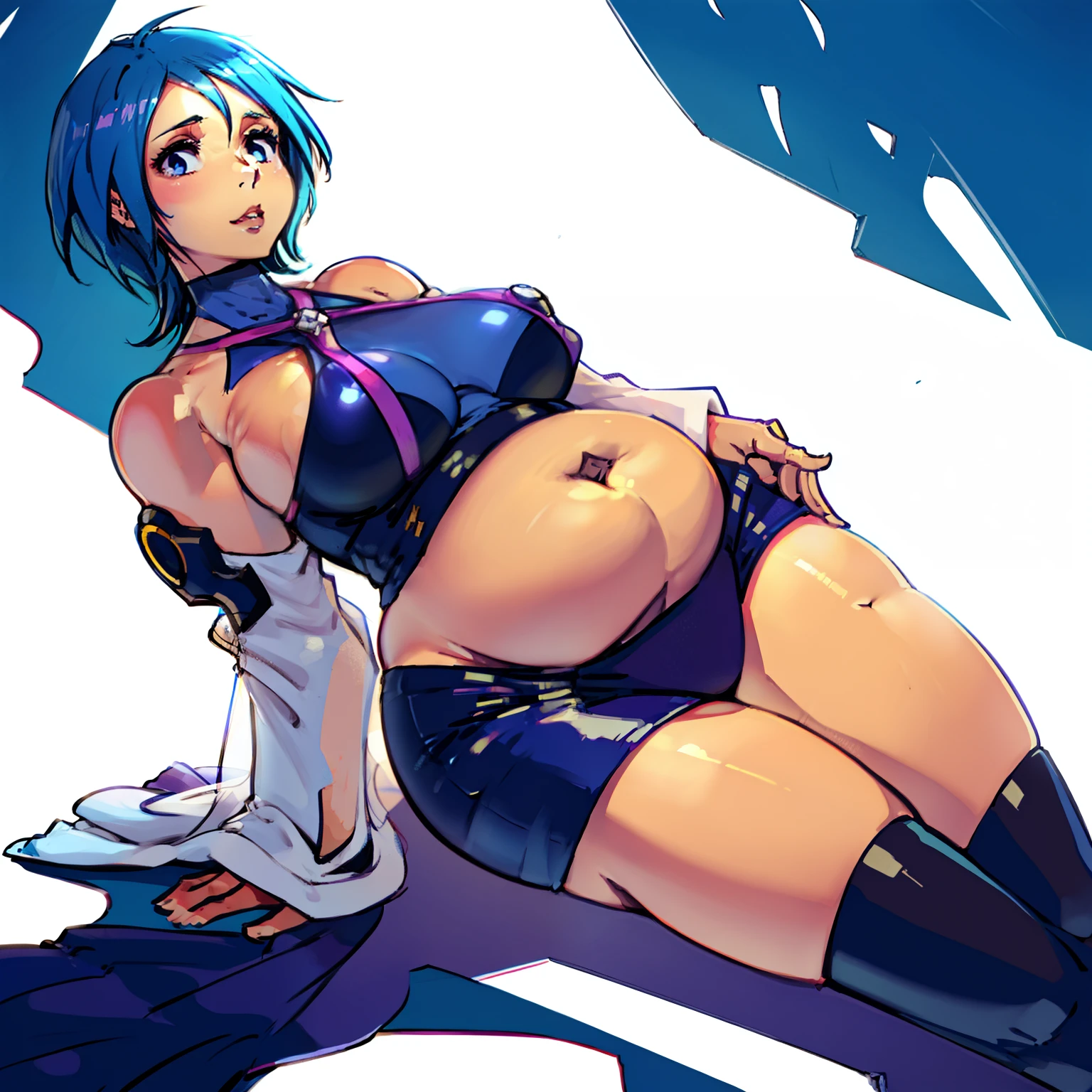 aqua, with a big belly, kipteitei style, on a plain white background,