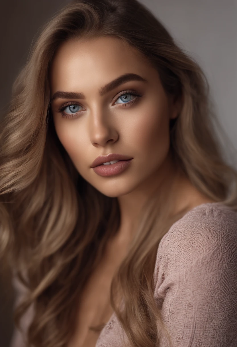 Arafed woman completely , fille sexy aux yeux bleus, ultra realist, Meticulously detailed, Portrait Sophie Mudd, cheveux blonds et grands yeux, selfie of a young woman, Yeux de chambre, Violet Myers, sans maquillage, maquillage naturel, looking straight at camera, Visage avec Artgram, Maquillage subtil, Great photo of the whole body kneeling on the bed, dans la chambre, Medium to large bust ; latina realiste