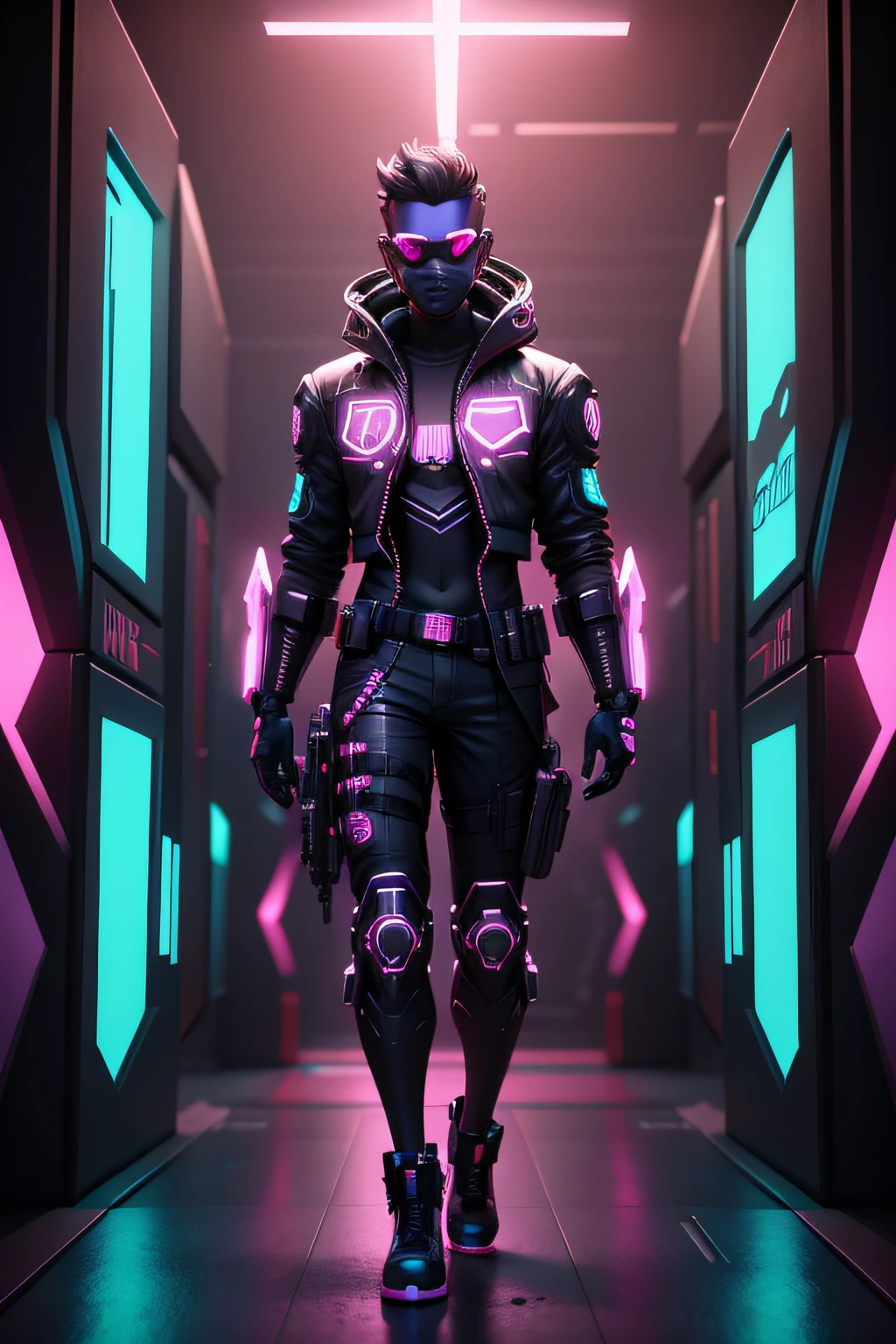 image to cartoon,vector illustration,3d,cyberpunk theme,neon glowing light