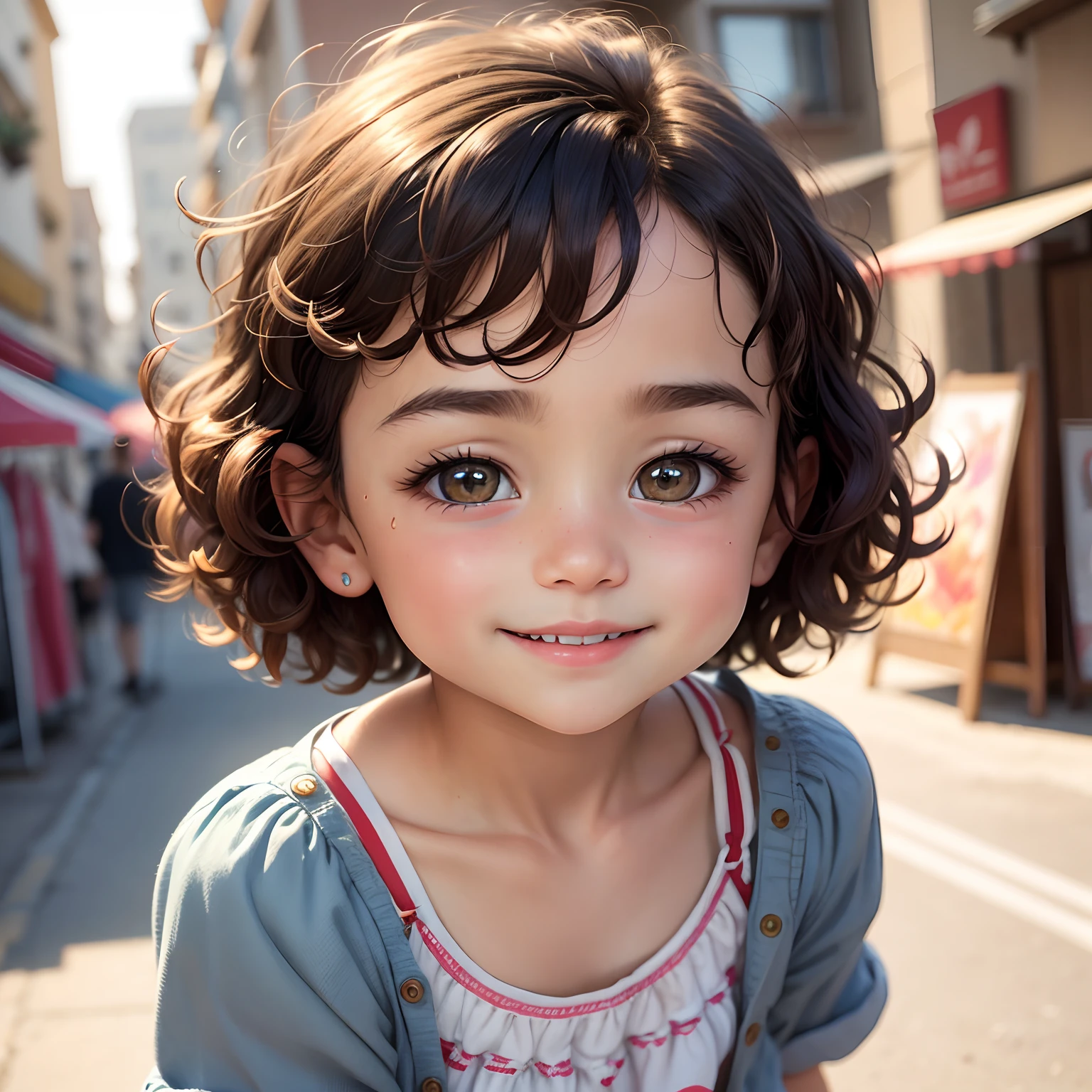 Asian 4 girl,adolable,in style of hayao miyazaki,Gipley style,Estilo de Makoto Shinkai,grin face,Squint,There is light in the eyes,White and tender skin,Long hair