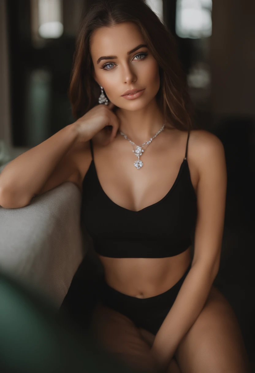 Arafed woman with a white tank top and necklace, fille sexy aux yeux verts, Portrait Sophie Mudd, cheveux bruns et grands yeux, selfie of a young woman, Yeux de chambre, Violet Myers, sans maquillage, maquillage naturel, looking straight at camera, Visage avec Artgram, Maquillage subtil, Superbe photo du corps entier, piercing green eyes, Bel angle, pose attrayante, fille mignonne, sexy pose, Image du corps entier, brune, High detail, pose satisfaite, latina tenu chick