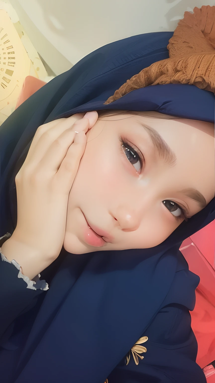 (((STYLISH HIJAB))), adorable, 1 girl, (face to face), , baby face, happy, half body portrait, (face details: 1), (eye details:1), ((flat chest)). wearing transparency long shirt, .. Cute posed. proportional body. Ultra High Res. realistic: 1.4, UHD